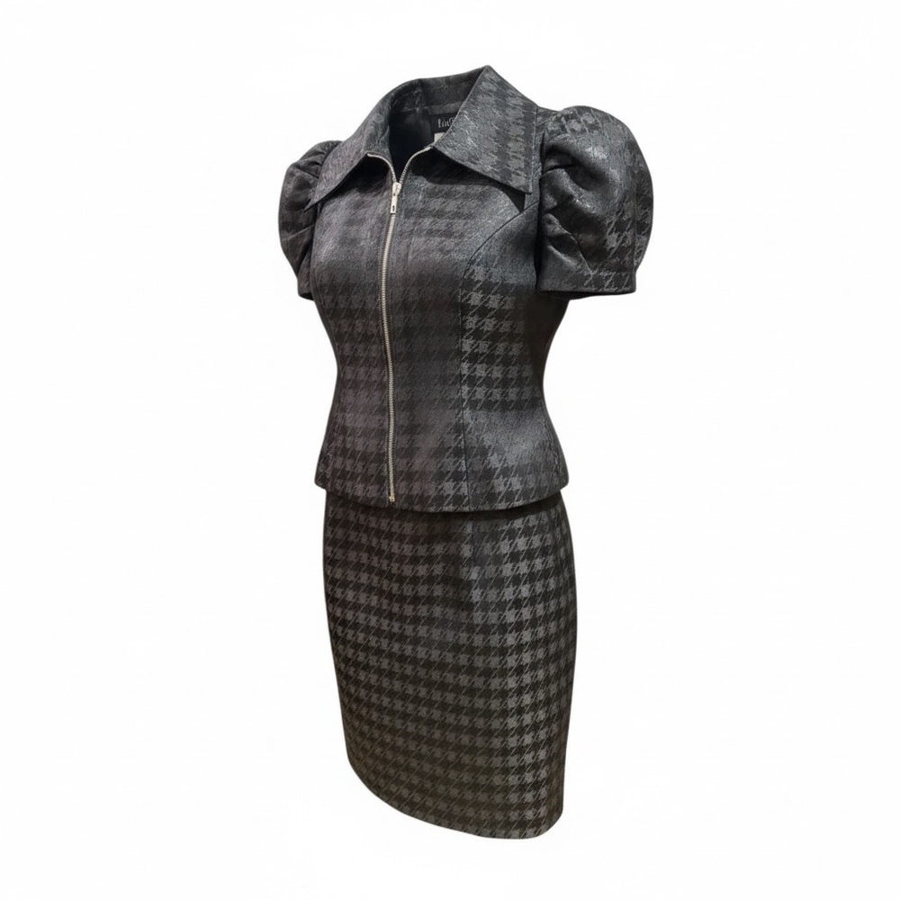 Holiday ready Jovani Black Houndstooth strapless dress with Embellished Jacket - Picture 2 of 7